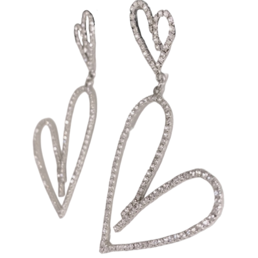 Rhinestone Dangly Double Heart Earrings - Picture 4 of 6